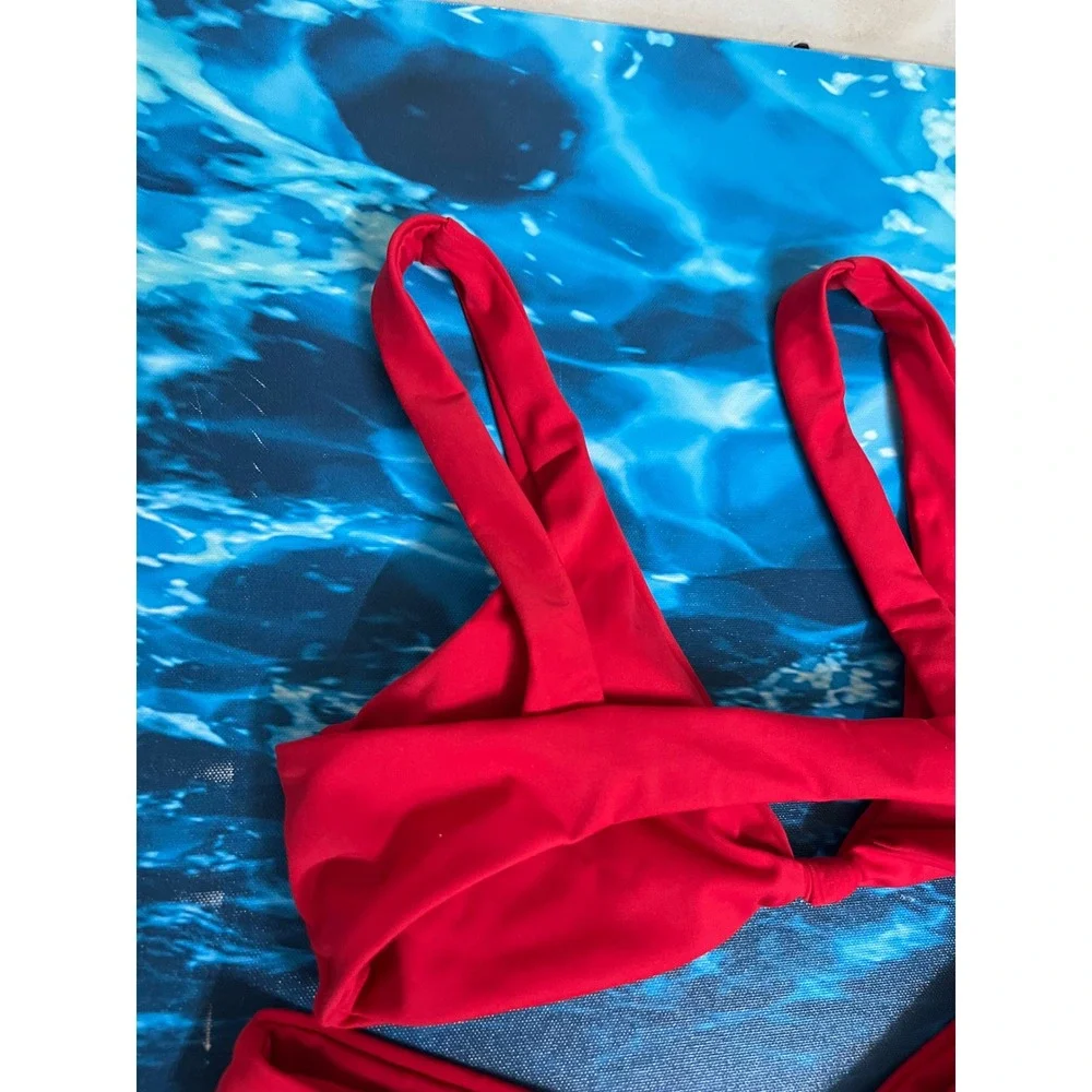 ☀️Unbranded Red Knot Front Bikini Set High Cut V-Waist Swimsuit Two Piece Womens